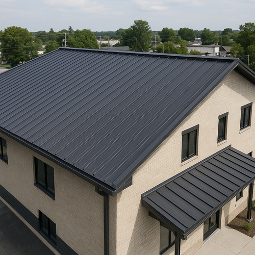 building with a standing seam metal roof