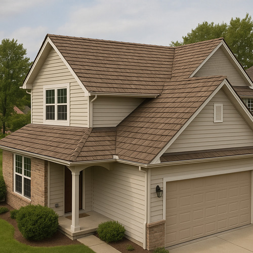 a house with a synthetic wood roof